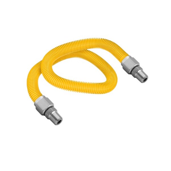 Flextron Gas Line Hose 3/8'' O.D.x60'' Len 1/2" MIP Fittings Yellow Coated Stainless Steel Flexible Connector FTGC-YC14-60A - main